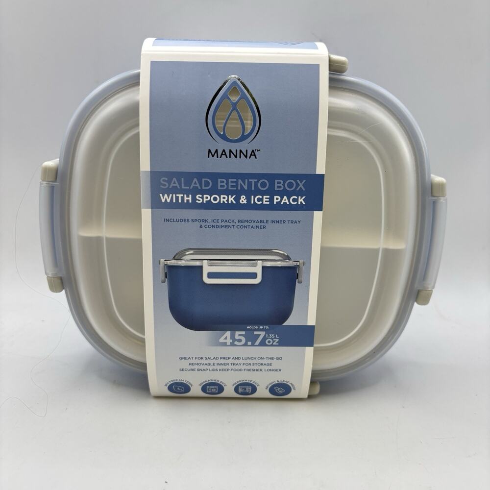 All-in-One Salad Lunch Container, Bento Lunch Box 47.5-oz SPORK & ICEPACK- BLUE